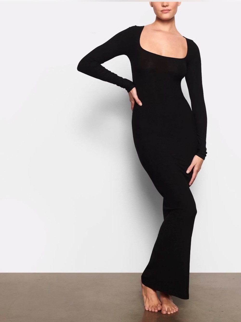 SKIMS Black Long-Sleeve Square-Neck Maxi Dress - Picture 3 of 5